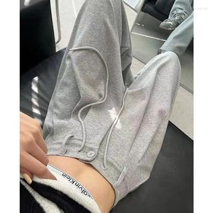 Pantaloni da donna 2024 Pantaloni sportivi da donna Baggy Grigio Pantaloni sportivi Gamba larga Oversize Streetwear Pantaloni a vita alta Nave veloce di caduta