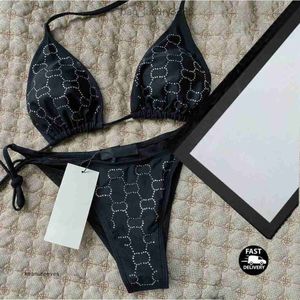 Designer bikinis kvinna tvådelar bikini med brev baddräkter kristall sommar badkläder strand lyx baddräkter