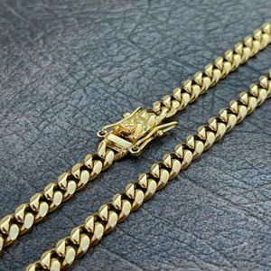6mm Mens Cuban Miami Link Chain Box Lock Real 14k Gold Plated Stainless Steel 28'188S