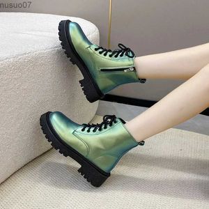 Botas pu de cano médio da moda, venda quente de salto quadrado, sapatos femininos de inverno com cadarço, bico redondo, salto médio, novidade, botas femininas, 2023