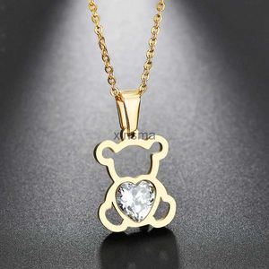 Chokers Trendy Bear Shape Pendant Halsband Kvinnors halsband hjärtformad Bohemian Crystal inlaid halsband Pendant Tillbehör Party Gift YQ240201