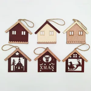 Christmas Decorations Decorative Wooden House Hollow Out Style Ornaments Pendant Hanging Gifts Xmas Tree Home Party