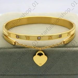 Rose Gold Stainless Steel Bracelets Bangles Female Heart Forever Love Brand Charm Bracelet for Women Famous Jewelry268R