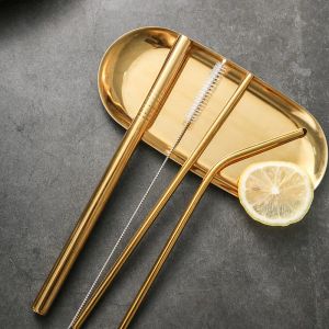 5/Piece Sets Milk Tea Straw Stainless Steel Solid Color Drinks Milks Straws Set Food Grade Drinkware Restaurant Bar Supplies TH1298