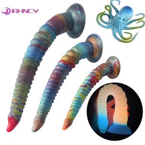 Plug anale luminoso 56 cm lungo butt plug silicone anale dildo con ventosa tentacoli di polpo anale Xxxl plug massaggio prostatico 240129