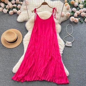 Casual Dresses 2024 Summer Pleated Strap Dress Women Loos