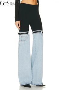 Spodnie damskie Getpring Women Capris Jeans 2024 Spring Dżins zszyta wysoka talia prosta moda Długie panie