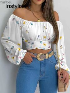 Koszulka damska Kobiety eleganckie z nadrukiem na ramiona Bluzka seksowna koronkowa w górę Bow Backless Slim Shirt Casual Long Rleeve Chic Uprowle Top Tunika Streetwear L240201