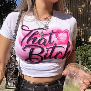 Frauen T-Shirt Printcess Damen Y2K Sexy Slim Short Sleeve Round Neck Crop Top Harajuku Gothic Baby Print Crop Tee Cool Street Fashion 2023 L240201