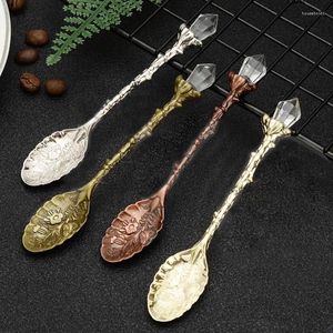 Cucchiai Cucchiaio intagliato vintage Modello con testa di cristallo Creativo Argento Oro Caffè Tè Bicchieri Accessori per utensili da cucina