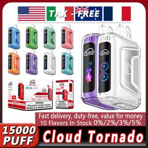 Orijinal bulut çubuğu 15000 puf tek kullanımlık vapes puf 15k vape kalem e-sigara vaper 0% 2% 3% 5% 5 23ml Önceden doldurulmuş bölme örgü bobin 650mAh şarj edilebilir pil 10 flaovrs