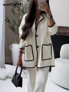 Kvinnors jackor elegant lapptäcke ullrock för kvinnor mode lös långärmare jacka 2024 hösten chic casual office lady ytterkläder