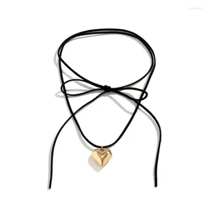 Pendant Necklaces Adjustable Velvet Bowknot Choker Neck Tie Chain Fashion Heart Necklace Jewelry Elegant Clavicle