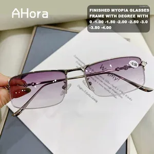 Sunglasses Frames Ahora Business Men Finished Myopia Glasses Metal Half Frame Optical Near-sighted Eyewear Spectacles With Degree 0--4