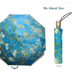 Guarda-chuvas 2024 Marca Dobrável Guarda-chuva Feminino À Prova de Vento Paraguas Van Gogh Pintura A Óleo Chuva Mulheres Qualidade