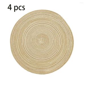 Table Mats 4 Pcs 7.2 Inches Round Cotton Tableware Mat Orange/Coffee/Blue/Beige Thread Kitchen Insulation