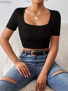 Women's T-Shirt Solid Square Neck Crop T-Shirt Y2K Sexy Short Sleeve T-Shirt For Spring Summer Womens Clothing L240201
