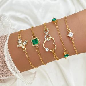 Charme pulseiras iparam vintage verde cristal zircão pulseira para mulheres coração borboleta corrente brilhante luxuoso conjunto moda jóias presentes