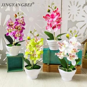 Decorative Flowers 5 Head Butterfly Orchid Potted Set Artificial Flower Bonsai Home Garden Weeding Chritmas Decoration Year Decor