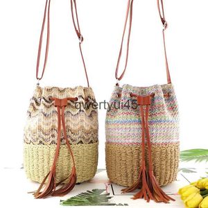 Shoulder Bags New soulder bag women PP grass tassel bucket casual wild Messenger woven straw andbagH2421