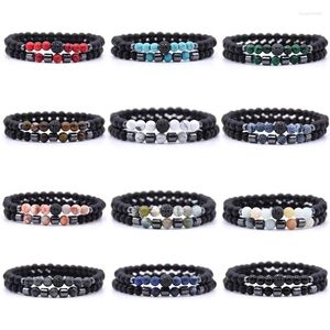 Strand 2pc/sets naturliga stenarmband Micro Pave Cz 8mm Disco Ball Charms Armband 12 Styles Fashion Jewelry