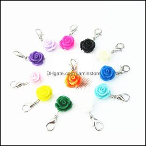 Charms 120 Stück Mix 12 Farben Rosenblüten Charms Baumeln Hängend Diy Armband Halskette Schmuck Zubehör Karabinerverschluss Schwimmend 2234 Dro Dhhor