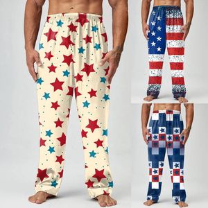 Homens sleepwear calças planas frente tecnologia homens vestuário ao ar livre jean corte primavera verão independência dia impressão pijama longo casual