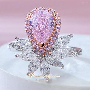 Кольца кластера Vinregem груша 6 8 мм розовый сапфир драгоценный камень стерлингового серебра 925 пробы коктейльное кольцо для женщин обручальные украшения свадебные подарки