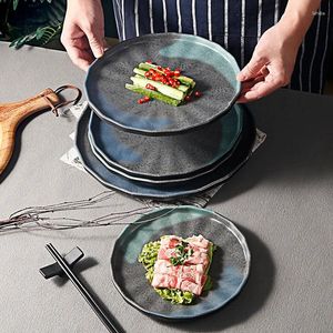 Plates japansk stil runda rak kantad biff plattplatta restaurang kommersiell melamin bordsartiklar hög estetik western