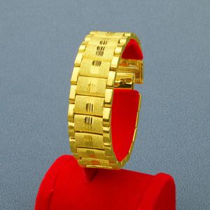 Luxury Pure 24k Gold Color Men's Armband Wide Version Personlig guldpläterad klockkedja Bangle Armbandsmycken 240126
