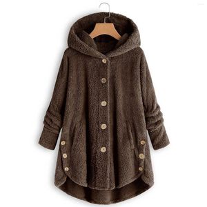 Kvinnorjackor Kvinnor Plush Teddy Coat Autumn Winter Loose Warm Soft Flurry Jacket-knapp överdimensionerad huva Outwear S-5XL