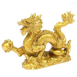 Dekoracyjne figurki Dobre Lucky Golden Dragon Chin Chińskie Zodiak Dwanaście posągów Złote Zwierzęta Rzeźba Dekoracja komputerów stacjonarnych