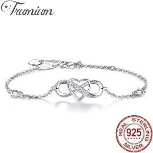 Armreifen Trumium 925 Sterling Silber Frauen Armbänder Infinity Heart Weiß vergoldet Diamant Verstellbares Armband Muttertag Mädchen Geschenke