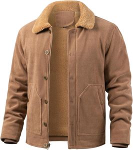 Carwornic Men's Military Corduroy Jacket varm fleece fodrad taktisk arbetsjacka vintage vinter trucker däck