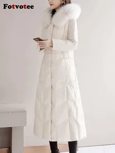 Women's Trench Coats Fotvotee Winter Coat Women Jacket White With A Hood Silm Long Puffer Fashion Lady Outerwear Thicken Warm Parkas