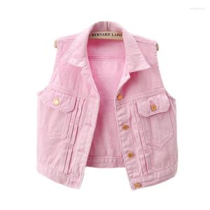 Coletes femininas moda verão rosa grande bolso denim colete mulheres colete cowboy sem mangas jaqueta coreano solto curto casual jeans feminino