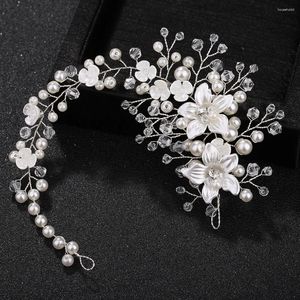 Fermagli per capelli KMVEXO Fiori in ceramica Fasce per matrimoni per la sposa Perle di cristallo Forcine per capelli da sposa Accessori per gioielli 2024