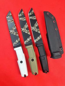 High Quality T4000S Survival Straight Knife N690 Satin/Titanium Tiger PatternTanto Blade Full Tang Rubber Plastic Handle Fixed Blade Tactical Knives with Kydex