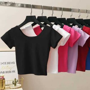 Women's T-Shirt 11 Colors Solid Crop Top Women T-shirt Cropped Slim High Waist Short Sleeve Basic Summer Clothes Tops Woman Free Shipping Tee L240201