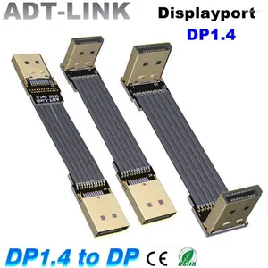 Kable komputerowe 2024 ADT Displayport DP1.4 Wstążka przedłużająca kabel metalowy DP do DP-V1.4 Płaska elastyczna adapter do przedłużenia karty graficznej