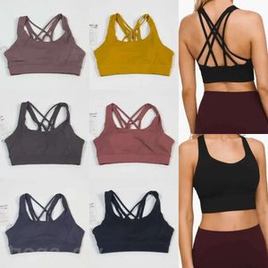 Justera Lu Lu Woman Running Yoga Bra Workout Top Elastic stockproof underkläder Cross Back Vest Brassiere With Chest Lady Sport Tank Tops Yoga 40 Ssiere S