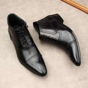 Black Brogues Genuine Shoes for Men Ankle High Quality Italian Type Men's Dress Cow Leather Boots