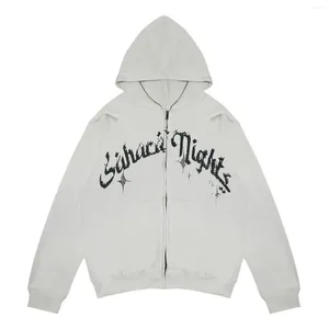 Kvinnors hoodies streetwear brev tryck lös blixtlås tröja kvinnor y2k gotisk punk retro harajuku casual hoodie