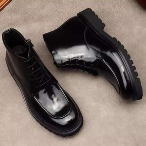 Мужские туфли высокого качества из натуральной кожи, черные броги с круглой головкой на молнии, мужские модельные туфли, свадебные мужские ботинки на платформе