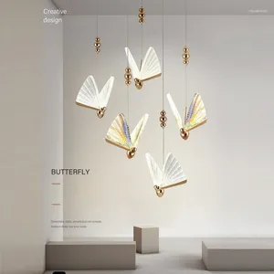 Lâmpadas pendentes interior dourado led cabo iluminação para quarto sala de estar borboleta lustre teto luzes interiores casa