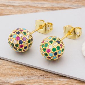 Novidade brincos em forma de bola coloridos brilhantes cristal arco-íris 14k ouro amarelo zircão brincos para mulheres festa joias de casamento