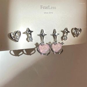 Dangle Earrings 6pcs/Set Girl Personality Fashion Y2k Pink Crystal Temperament Piercing For Women Ears Korean 2024 Ins