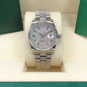 Luxury Designer Classic Fashion Automatic Mechanical Watch Inset With Colored Diamonds Storlek 36mm Sapphire Mirror Ladies Like Chris274H