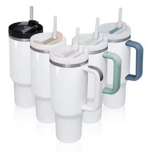 US SHIP Gen2 40 onças sublimação copo branco com alça colorida caneca de cerveja de grande capacidade de aço inoxidável isolada a vácuo garrafa de água ao ar livre copo de acampamento