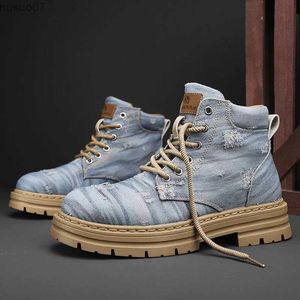 Stivali Stivali alti Stivali da lavoro in stile britannico retrò denim Stivali da moto da uomo Scarpe invernali in pelle Stivali militari